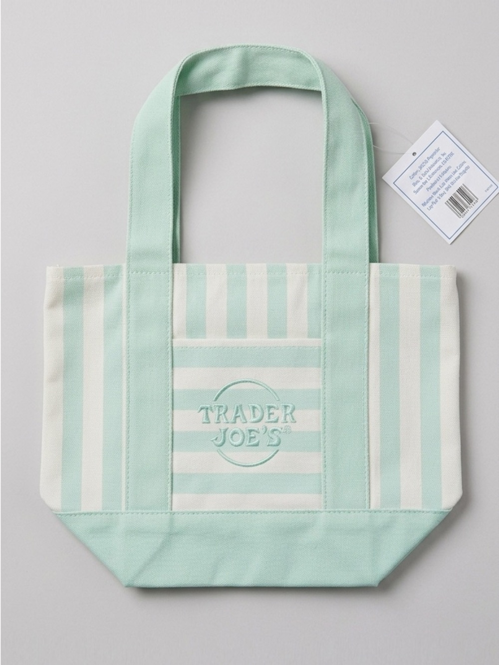 Seafoam Green Trader Joe’s Striped Mini Canvas Tote Bag